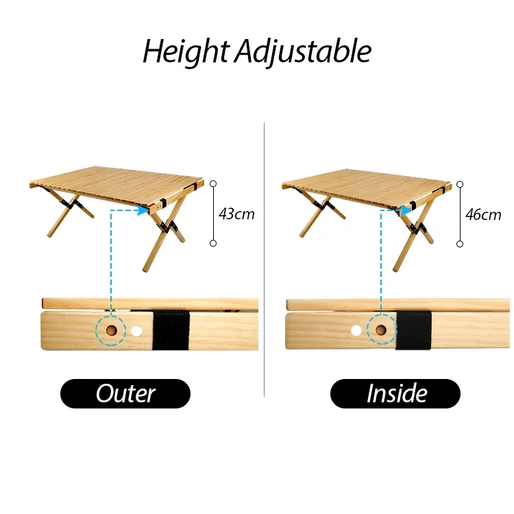 Outdoor Luxury Picnic BBQ Portable Folding Roll Top Wood Camping Table