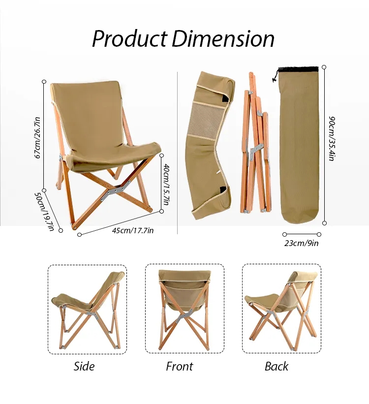 Japan Market Hot Sell Beach Canvas Chair 16A Canvas Fabric Beech Wood Frame Folding Picnic Camping Chair