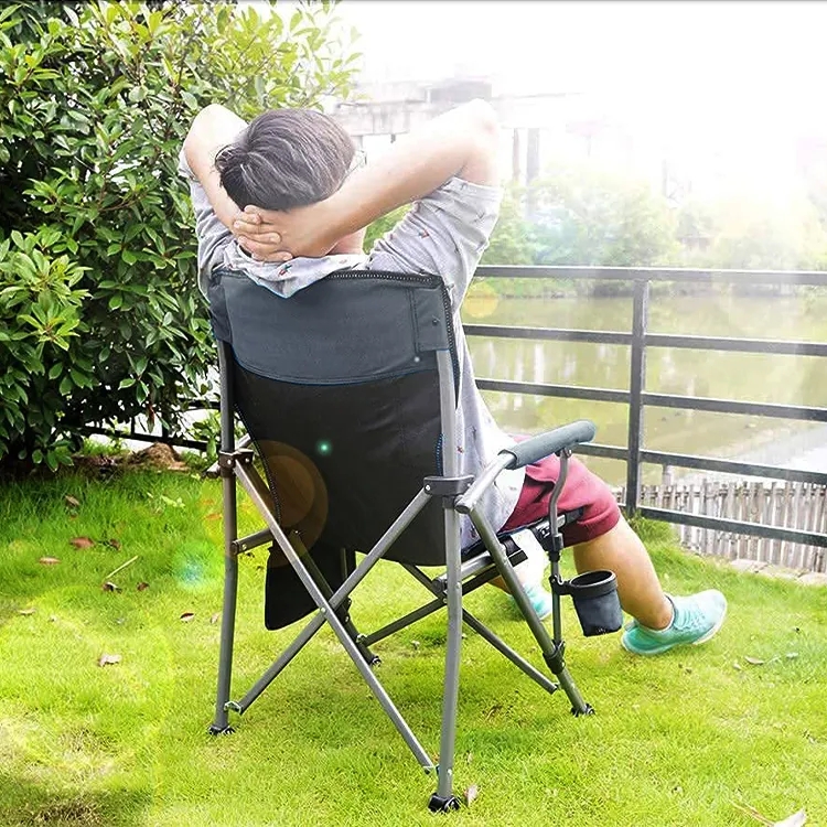 Outdoor Folding Armrest Chair Highback Padded Camping Chair With Cup Holder And Side Pocket